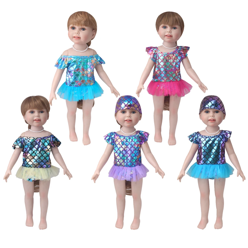 18 Inch Girl Doll Summer Swimsuit Fish Scale Short Swimsuit Sequin Mesh Fashionable New One-Piece Swimsuit Doll Swimsuit Accesso