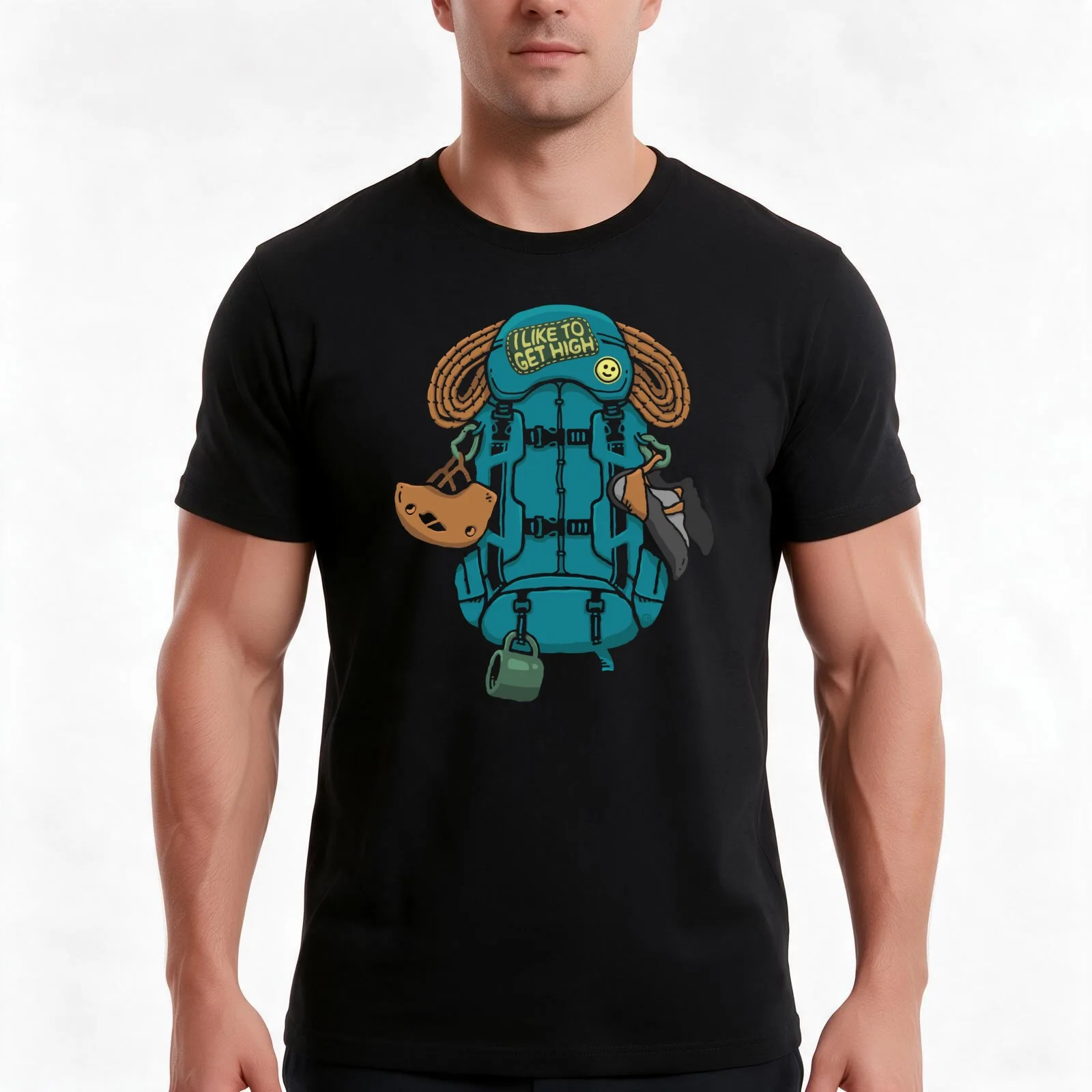 Climbing Backpack and Gears I Like to Get High T-Shirt, Summer Casual Cotton Tee, Oversized Streetwear Tops, Unisex Men Women
