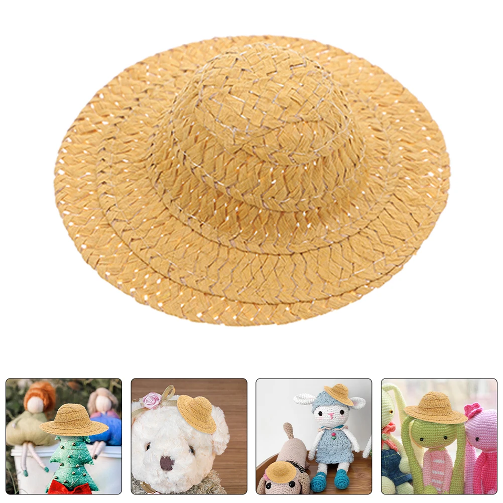 

10 Pcs Mini Straw Hat Costume Party Hand Woven Cap Dollhouse Miniature Accessories Knitted Hats Paper
