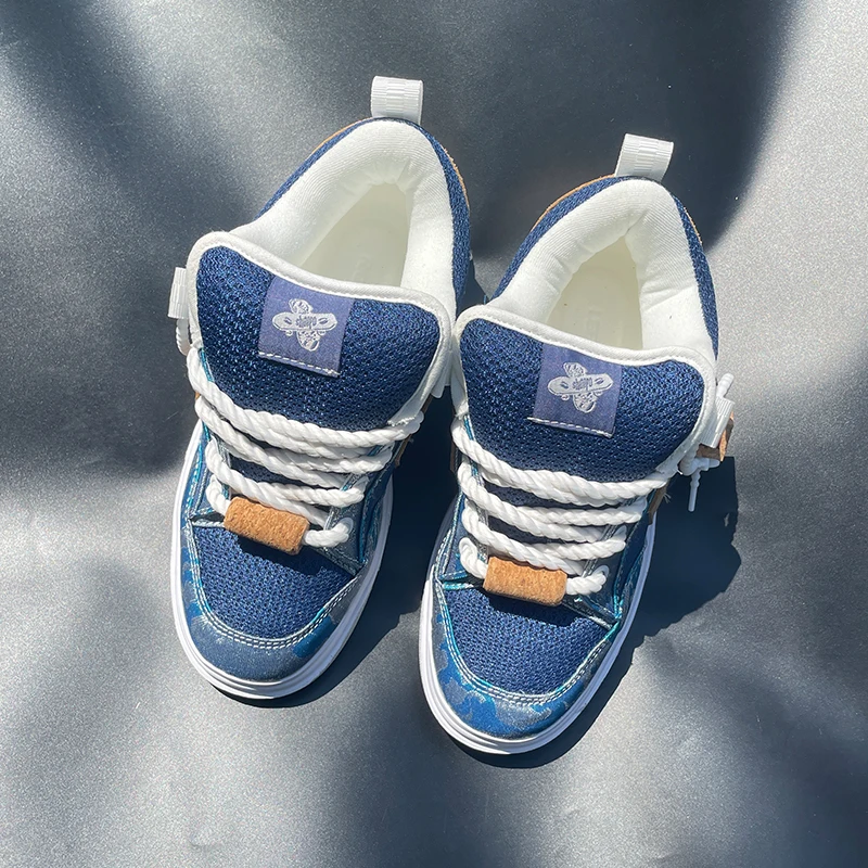 

Autumn and Winter New Fashion Versatile Dark Blue Low-Top Sneakers Thick-Soled Board Shoes Men's Shoes Couple Shoes Sports Trendy Shoes