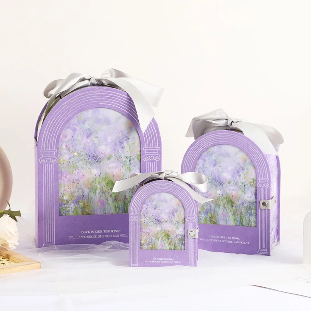 

Luxury Wedding Gift Box Suede Texture Flower Printed Bridesmaid Gift Box Empty Box with Ribbon Handheld Gift Box