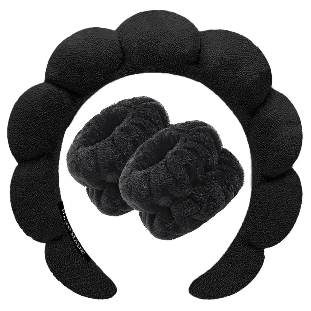 

3 шт., повязка на голову для мытья лица для женщин, повязки на голову с губкой, ремешок на запястье, мягкая повязка для макияжа с пузырьками, аксессуары для волос для девочек, головные уборы