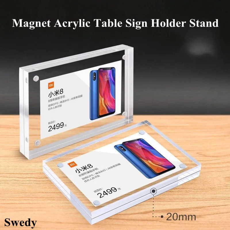 Titular do sinal acrílico magnético, Display Stand, Clear Photo Picture Poster Frame, Table Menu Paper Price, Label Tag, A5, 148x210mm