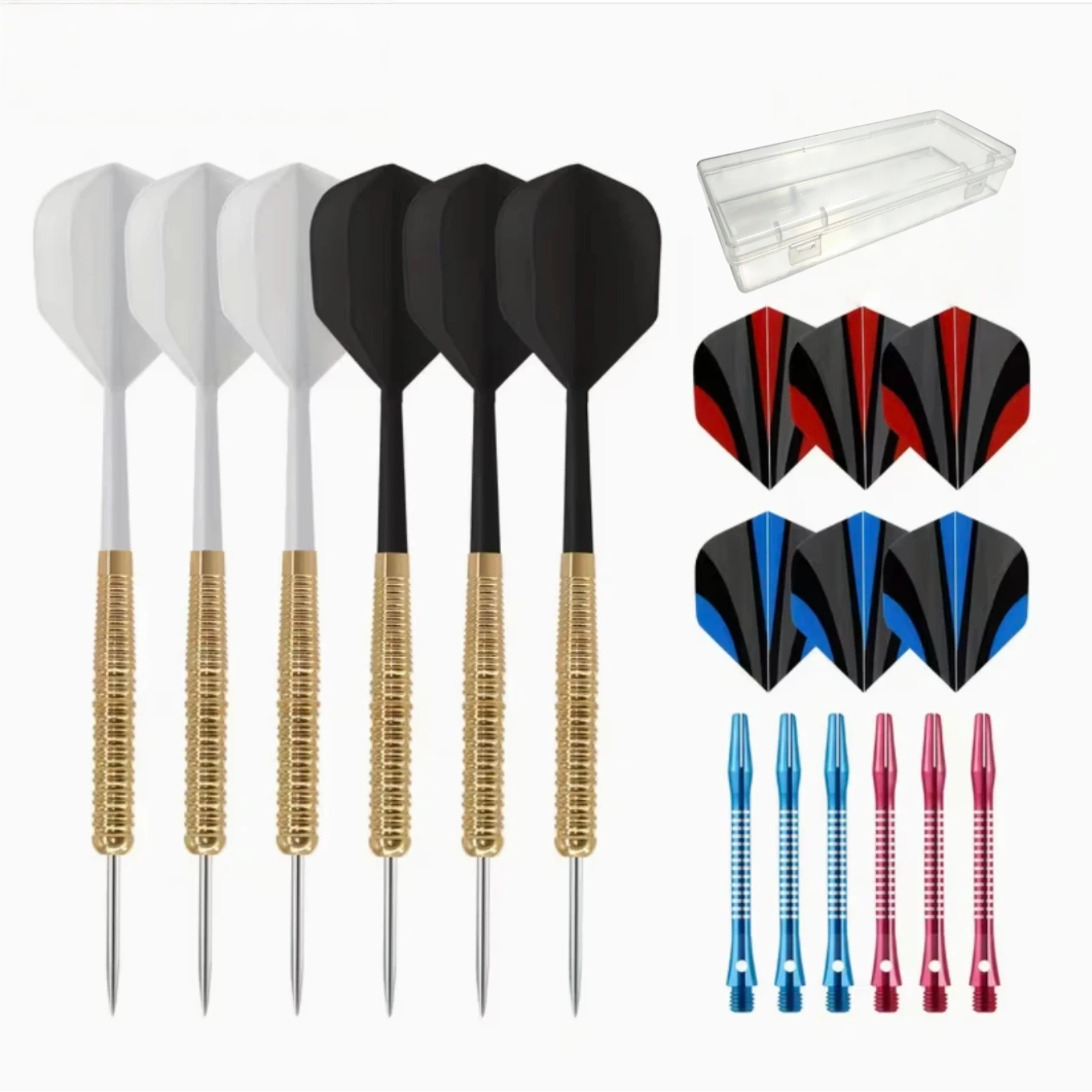 Professional Iron 6-Pack Dart Set, Gold anti Slip Dart Body, Including Additional Accessories, One-Piece Dart and Storage Box