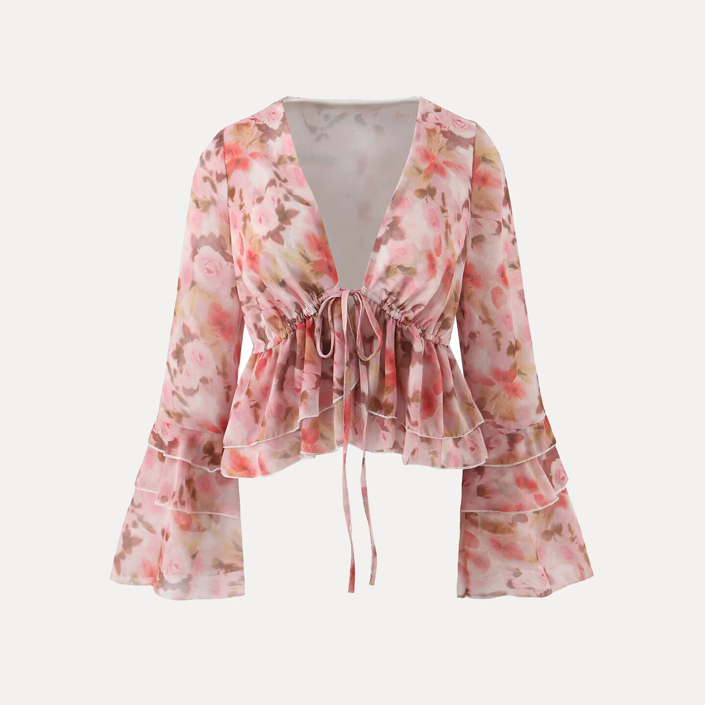 

Faionable Printed Bell Sve irt Women's Spring Autumn Winter New Arrival Simple Personali Knot Ne Design Breathable