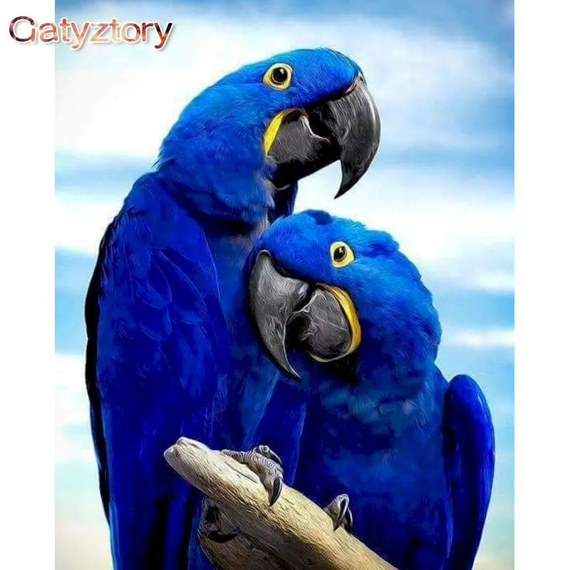 

GATYZTORY Frame Diy Painting By Numbers Kits Blue Parrot Handpainted On Canvas Animals Painting With Number For Diy Gift 60x75cm