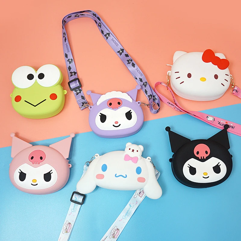 Sanrio Hello Kitty Cinnamoroll Kuromi Melody Kawaii Silicone Coin Purse PVC Keychain Bag Coin Wallet Earphone Organizer Bag Gift