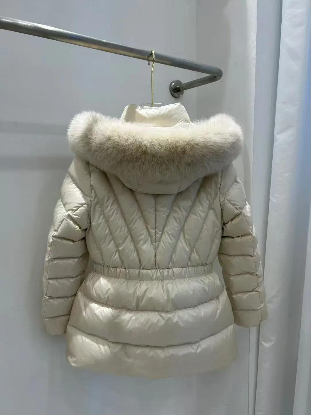 Ladies Luxury  Fur Collar Hooded down Jaet Mid-Length Waist-Cinching Faionable Outerwear Korean Sle Commute Wind