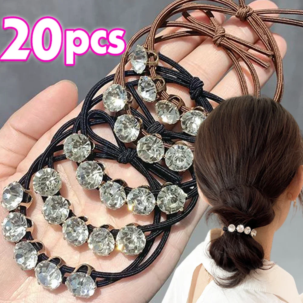 1/20pcs Women Diamonds Black Shiny Rhinestone Seamless Rubber Band Elastic Hair Rope 2024 New Fashion Hot Sale Hair Accessories