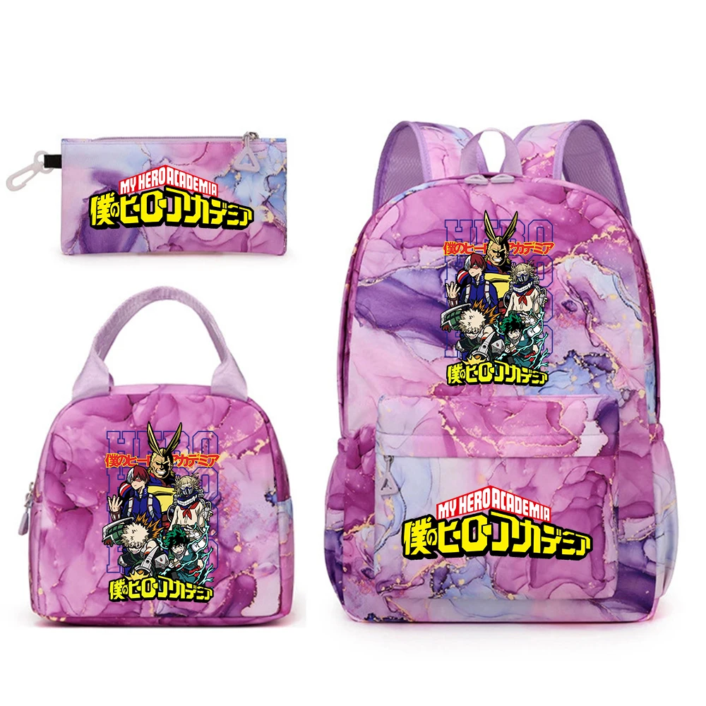 僕のヒーローアカデミア-女の子向けバックパックセット-3-in-1-スクールバッグ-ランチバッグとペンケース付き-アニメ漫画学生用ブックバッグ
