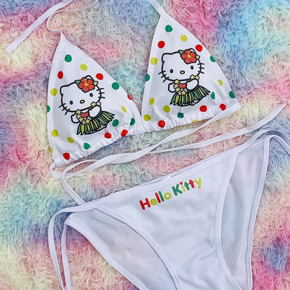 

Anime Y2K Japanese Hello Kitty Women's Bikini Sexy Hot Girl Split-Body Sanrio Take A Photo Seaside Cute Girls Summer Swimsuit