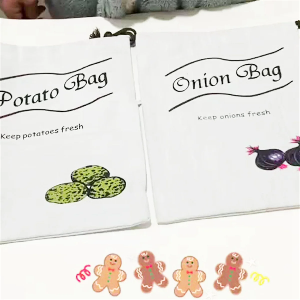 4PCS Potato Storage for Pantry I Potato and Onion Storage Bags with Side Zipper Farmhouse Onion Bag with Liner 35X26cm