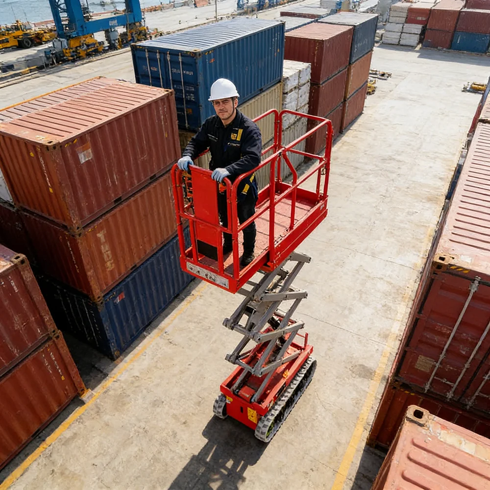 Crawler Scissor Lift Table Tracked Aerial Platform Self Propelled 14m Automatic Rough Terrain Heavy Duty Stable Lifting