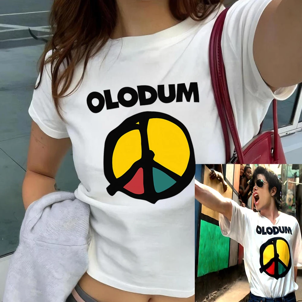 Rare MJ Brazil Retro Antiwar Crop Baby Tee Michael Jack Freedom OLODUM Shirt King of Pop Crop Top Peace Logo Y2k 90s Women Tees