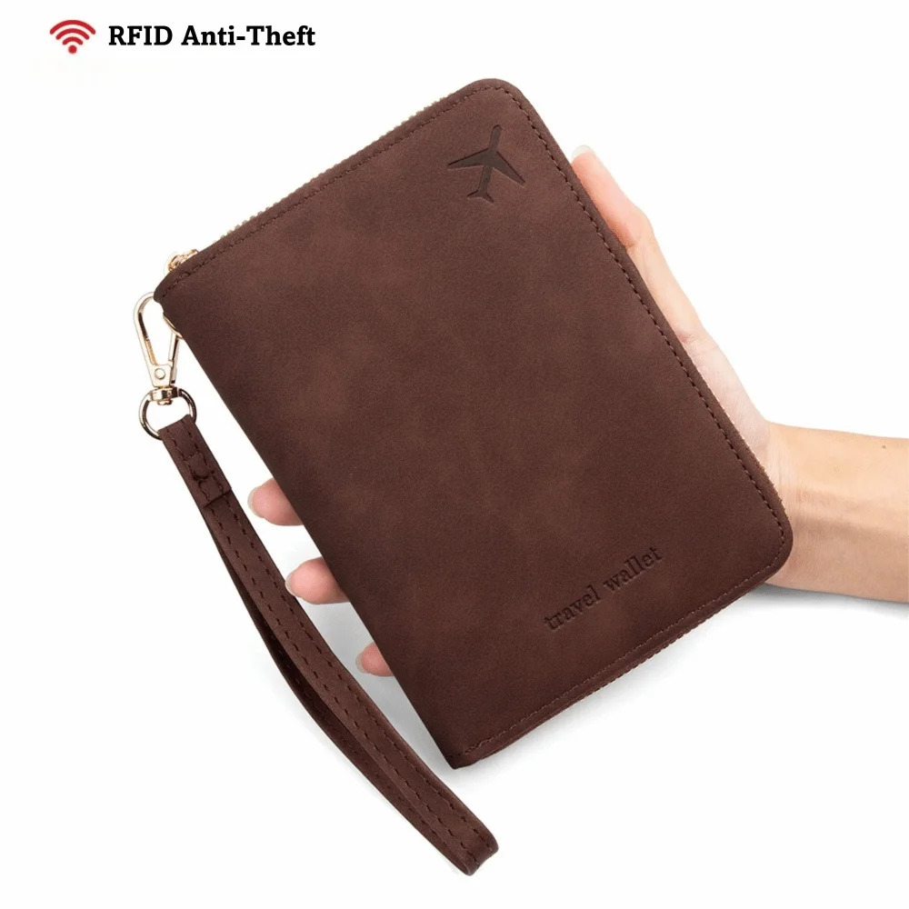 

Multi-Functional PU RFID Passport Case Solid Color Anti-Magnetic Travel Wallet Zipper Closure Passport Holder Unisex