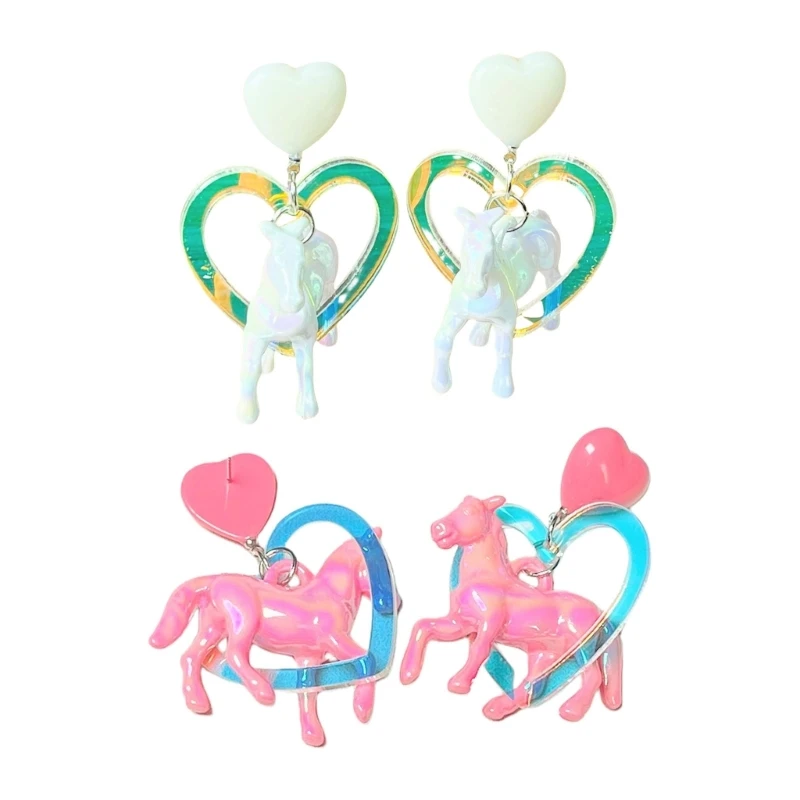 

Stylish Acrylic Heart Horse Earrings for Women Party Dangle Ear Studs Accessory Dropship