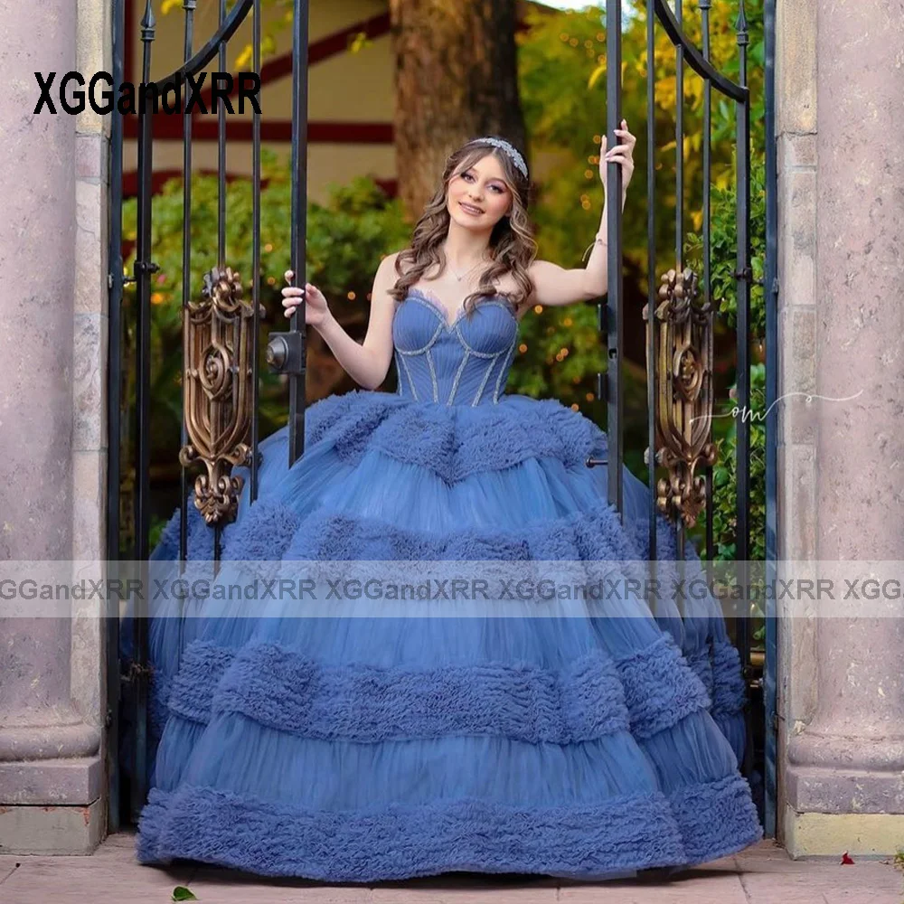 Vestido De baile De quinceañera con volantes, traje De tul De princesa para fiesta De cumpleaños De 15 Años, dulce 16, 2024