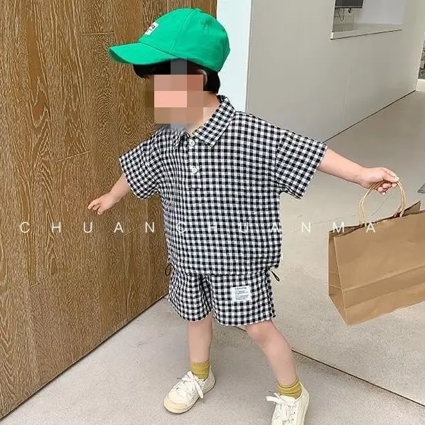 Children Clothing Boys Spring Summer Suit 2023 Short Sleeve Plaid Shirt and Shorts Handsome Cool Handsome Casual Two Piece Sets