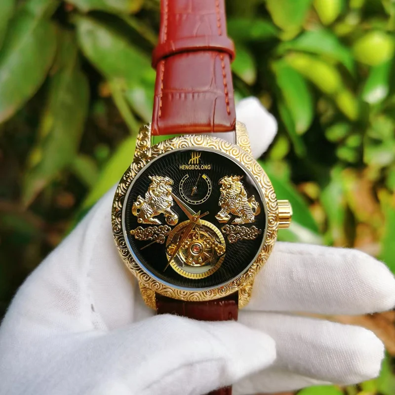 Carved Tourbillon Watch Double Qilin Tourbillon Machinery Luxury Wholesale Business Wristwatch Men Watch