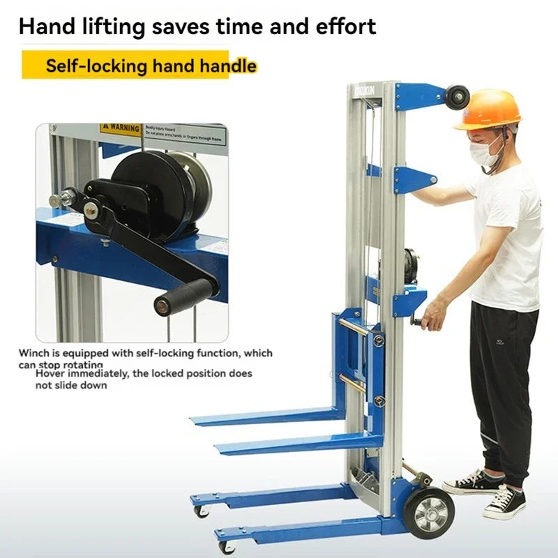 Light material handling raised hand crank stacker luggage truck manual hydraulic forklift stacker lift
