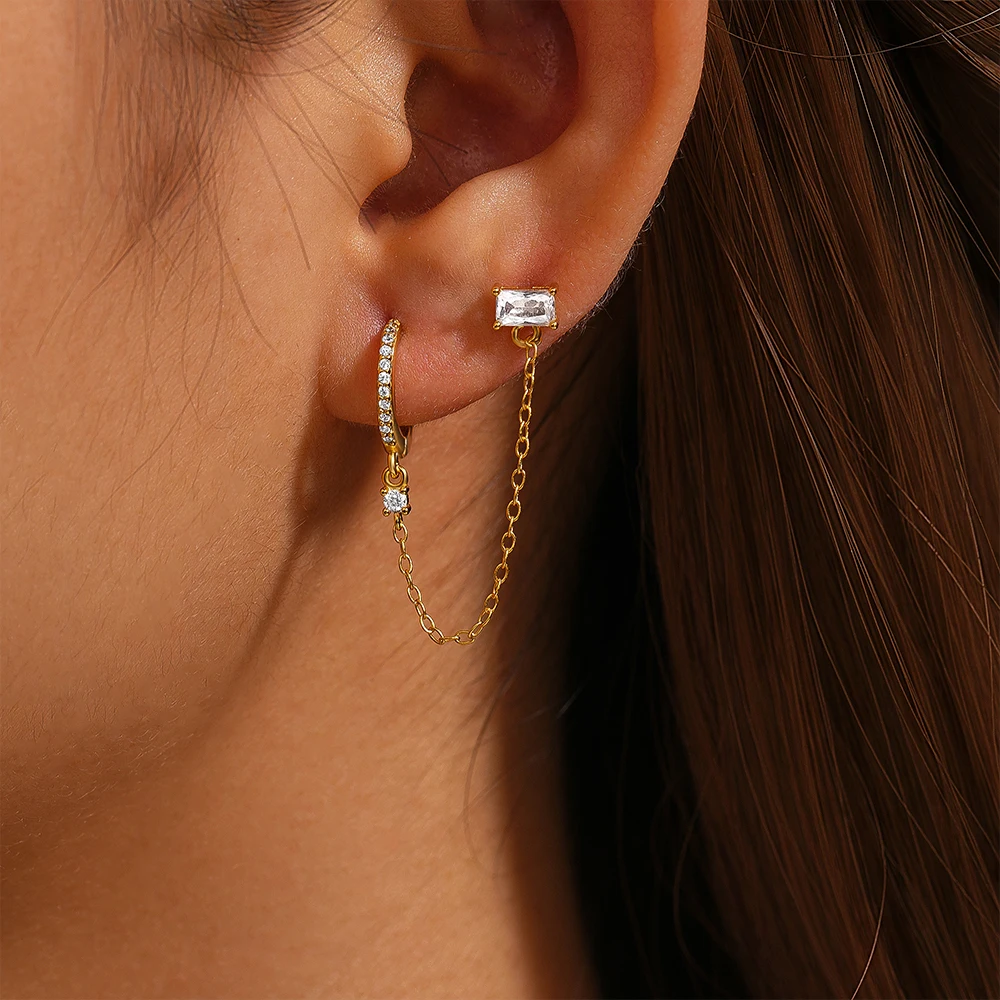 

CANNER 1Pcs Single Geometric Zirconia Tassel Pendant Hoop Earrings Fashion Simple S925 Sterling Silver Personalized Stud Earring