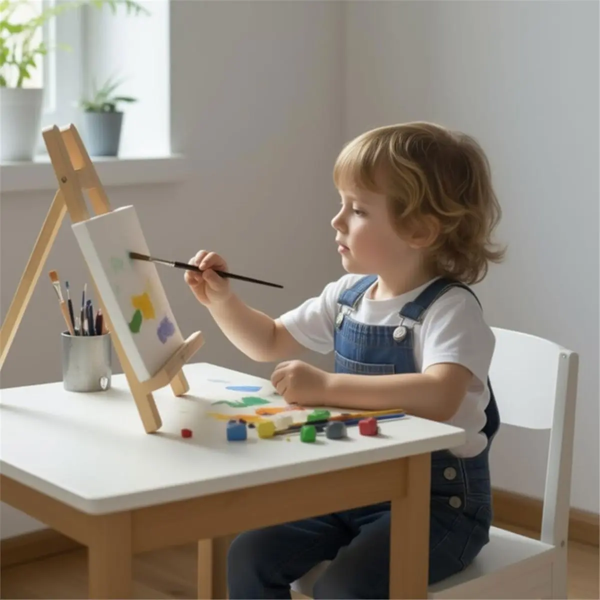 Multi-use Gear Tabletop Easel with Painting Frame and Canvas, Mini Painting Easel for Kids and Adults, Small Wooden Stand for Pa
