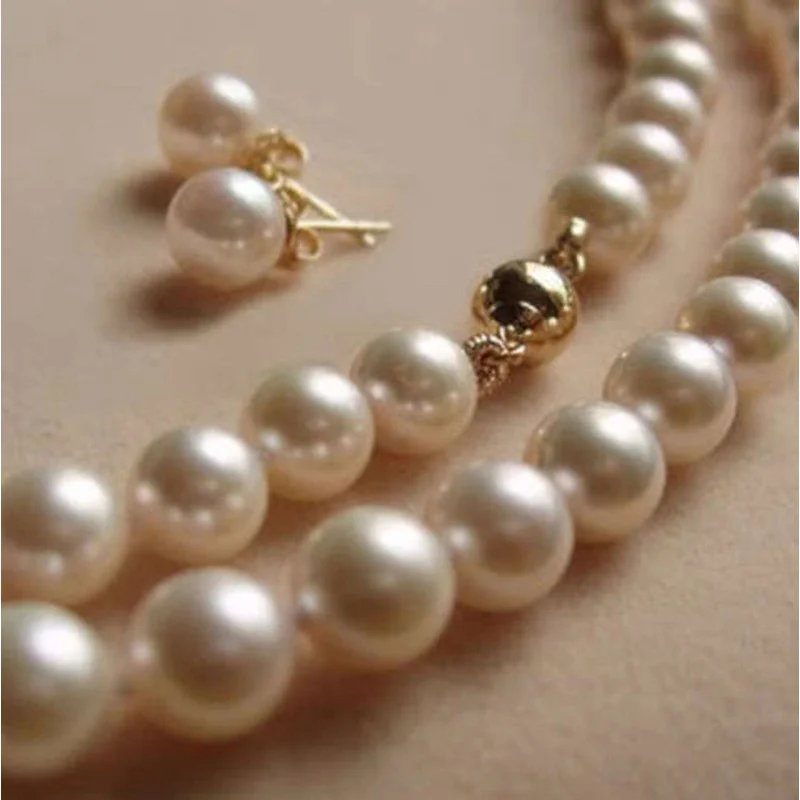 

Long 16"18" 20" 22" 25" 8mm White Akoya Shell Pearl Nelace+Earring Set