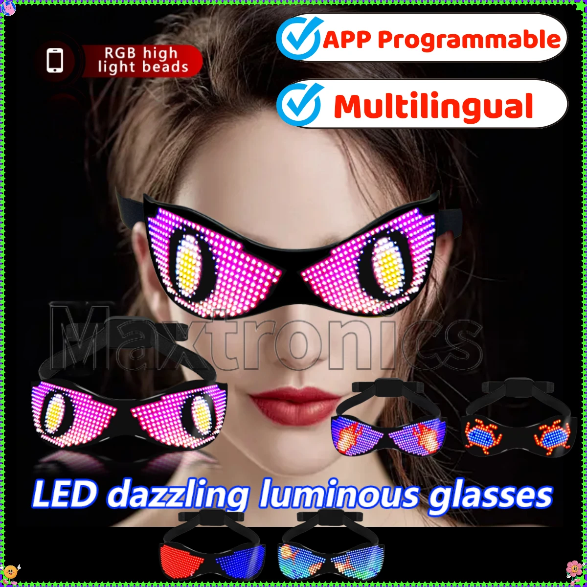 

Динамические светодиодные очки «Глаз дьявола» для езды на велосипеде, программируемый знак «сделай сам», многоязычные мигающие светящиеся очки, очки для праздничной вечеринки