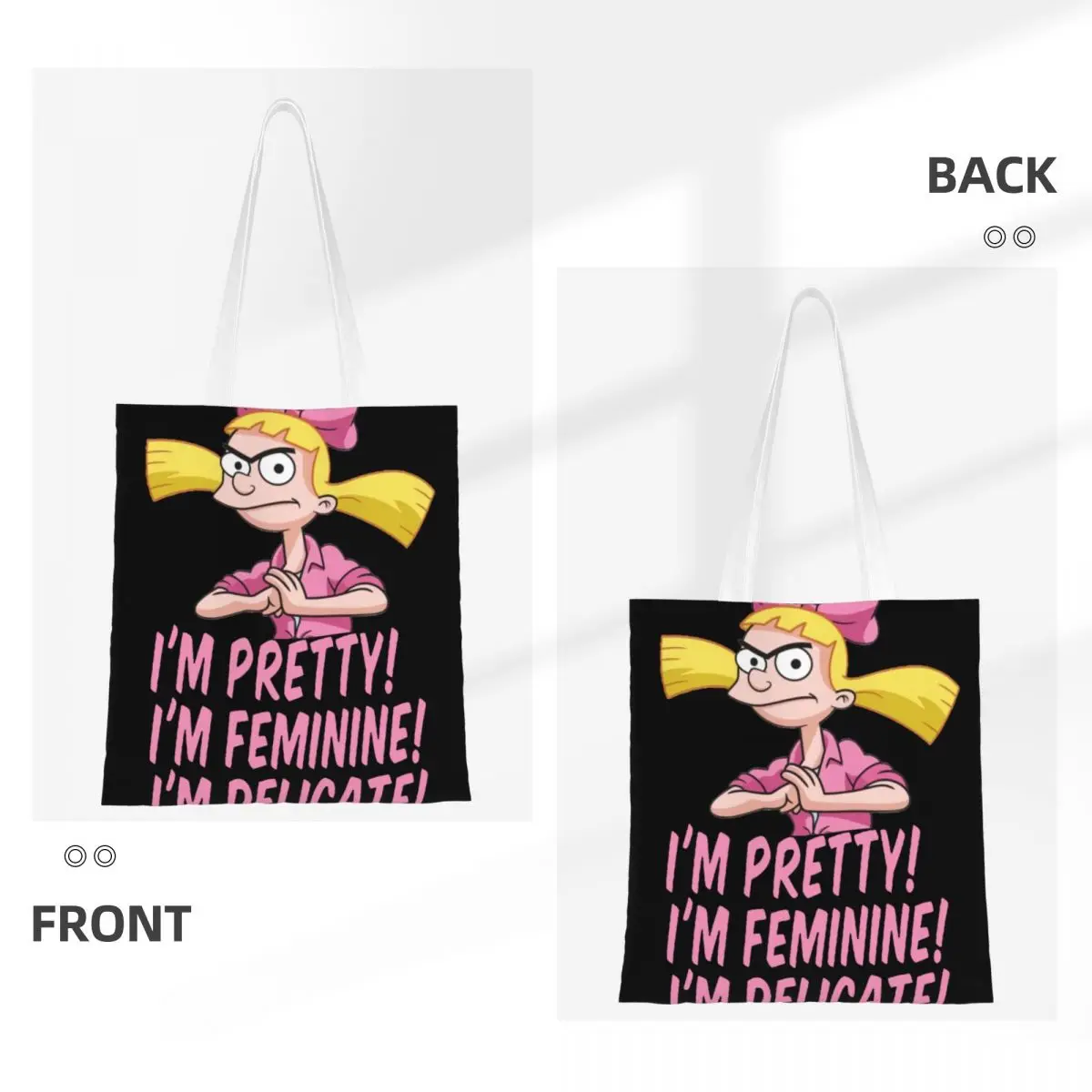 Custom Helga Pataki Cartoon Animated Movies Shopping Bag Canvas Shoulder Tote Bag Durable Hey Arnold Groceries Shopper Bags