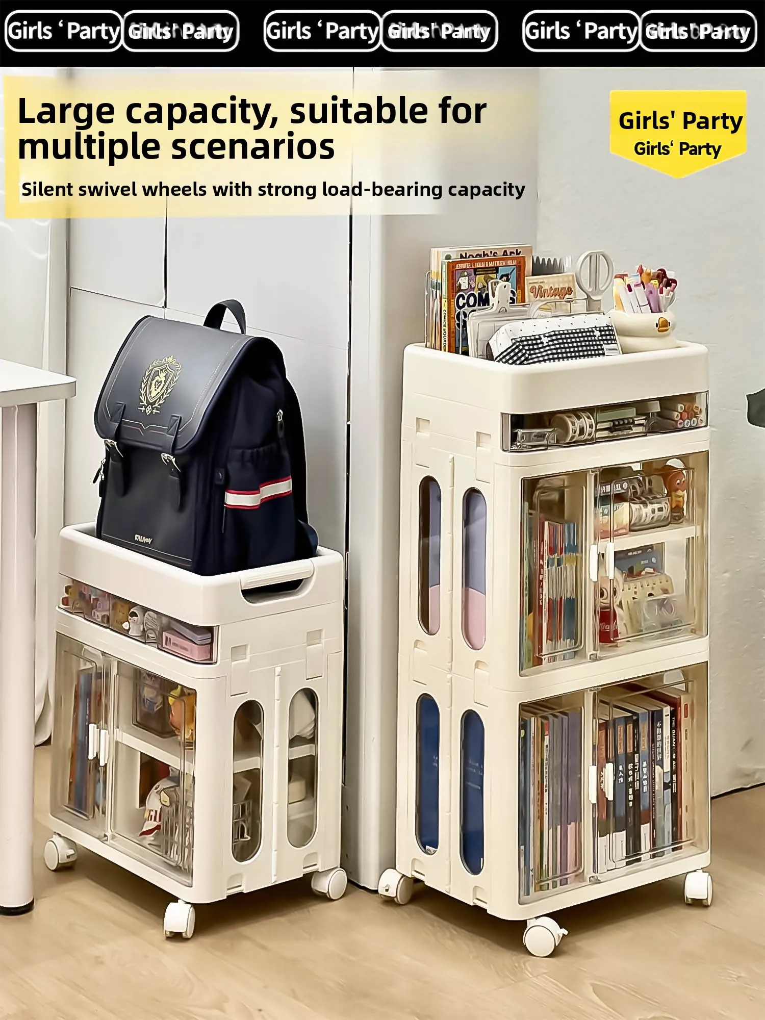 

Mobile Multi-layer Bookelf Storage Ra with Wheels for Students Home Use Foldable Organizer Stand Easy to Move And Use