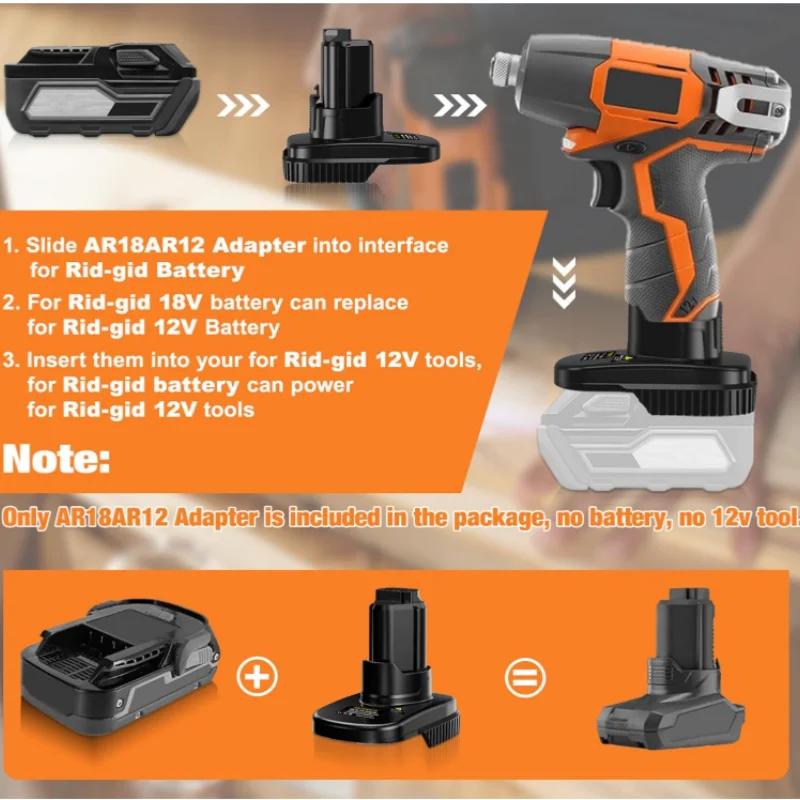 Battery adapter for Ridgid AEG 18V lithium battery to convert to use for Ridgid 12V lithium battery cordless power tools