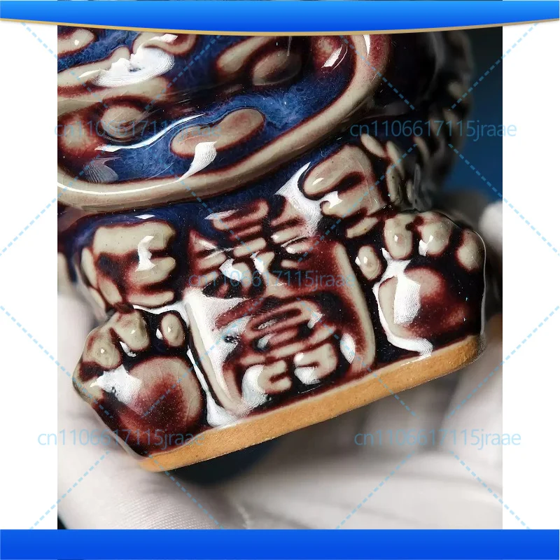 Blue Purple Red Blush Kiln Transformed Rich Lion Statue Jun Porcelain Cultural Creative Chinese Style Desktop Decoration
