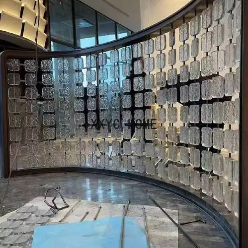 Double-Sided Stone Pattern Frosted Screen Sofa Background Metal Crystal Glass Partition