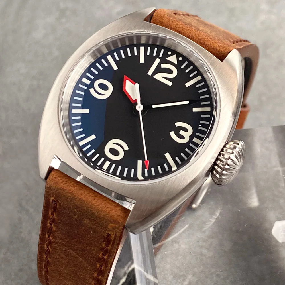 Tandorio piloto aviação 36mm nh35aa pt5000 relógio de pulso automático masculino 200m mergulhador relógio de aço ar cúpula safira waffle cinta