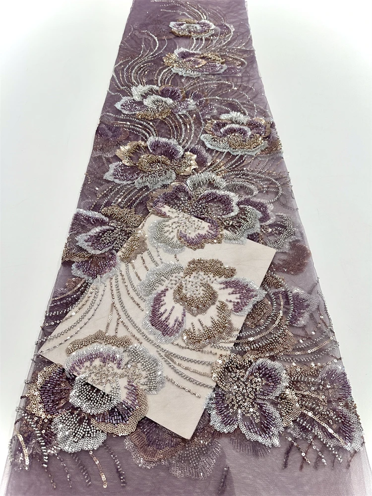 

Luxury African Sequins Bride Lace Fabric 2025 High Quality French Nigerian Beaded Lace Fabric For Sewing Dress Embroidery