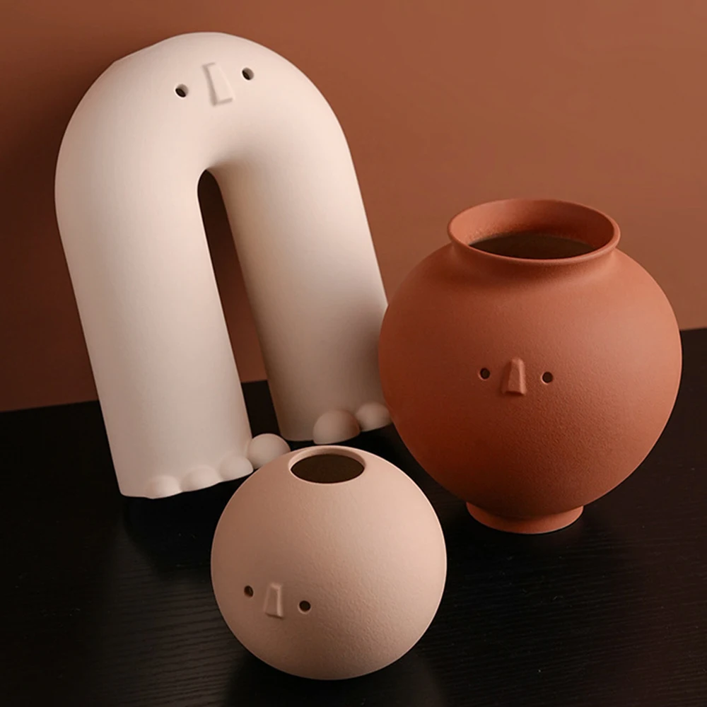 الشمال INS مزهرية سيراميك مزرعة العاج الطين زهرية لطيف الوجه النباتات الحلي حديقة ساحة غرفة المعيشة ديكور الجدول Centerpi