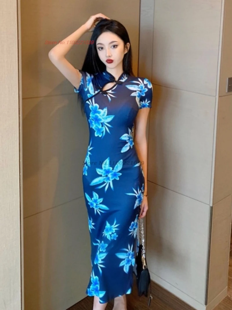 

2026 chinese vintage dress sexy cheongsam traditional flower print qipao retro evening dress nightclub qipao folk dress vestido