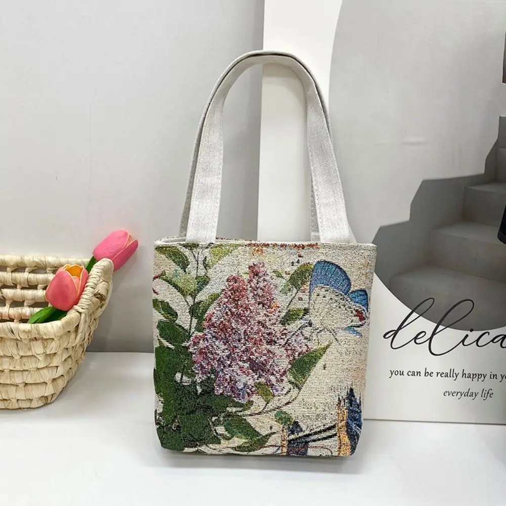 Bolso de mano de estilo étnico con bordado de mariposa, bolso de mano de lona con diseño de pájaro y conejo, bolso de mamá de gran capacidad, bolso de hombro con flores para compras