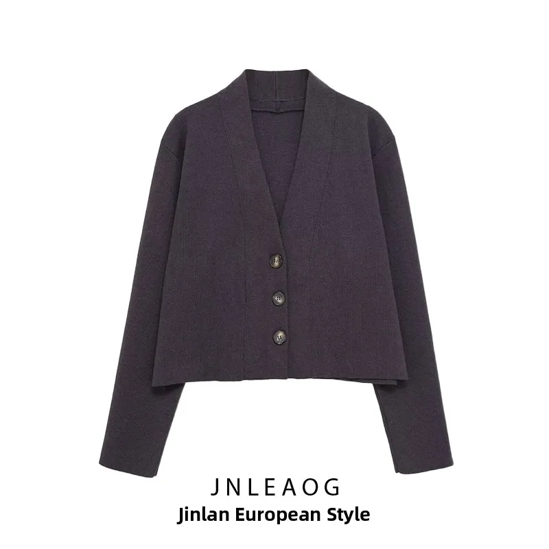 

JNLEAOG модная трикотажная верхняя одежда V-Ne 3V дизайн из полиэфирного волокна длинный свек свободного покроя женский кардиган на осень