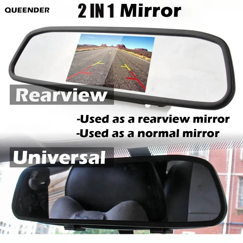 QueenDer 2-in-1 Car Inside Mirror Camera Kit - Rear View Backup with Wired/Wireless Transmitter for Reverse Parking