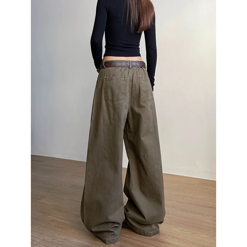 YIBASHU Women's Brown Jeans Baggy Vintage Aesthetic Streetwear Cowboy Pants Harajuku Oversize Denim Trousers Y2k 2000s Clothes