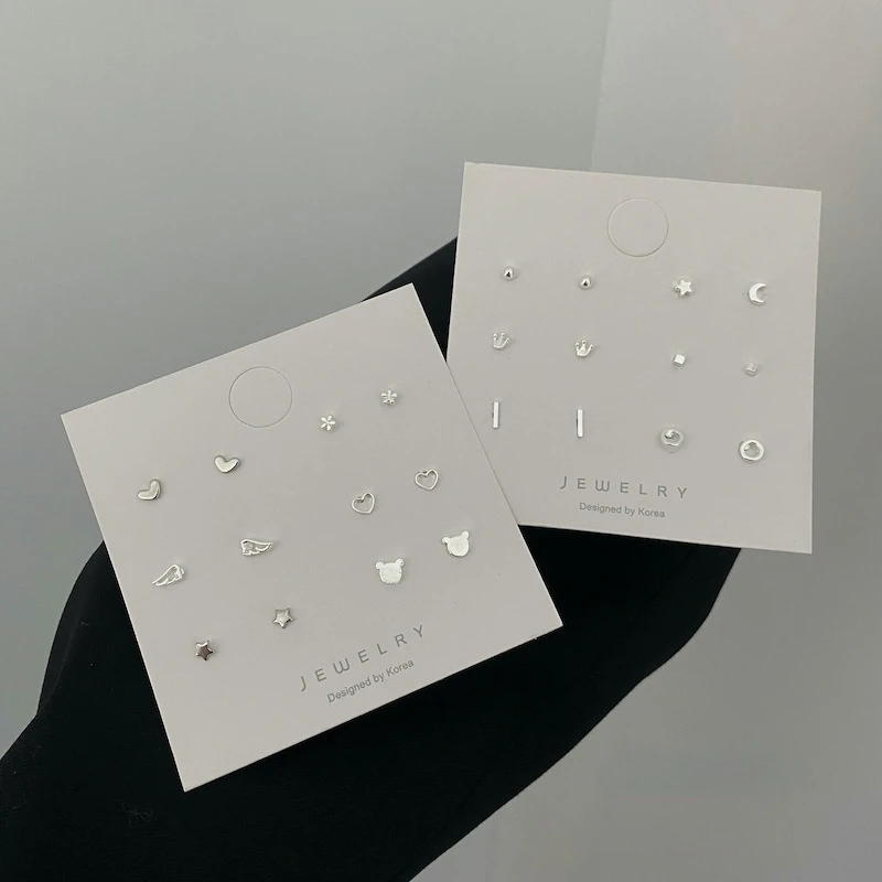 Fashion Silver Plated Simple Hollow Mini Wing Heart Star Stud Earrings Set for Women Girls Silver Color Earrings Teen Jewelry