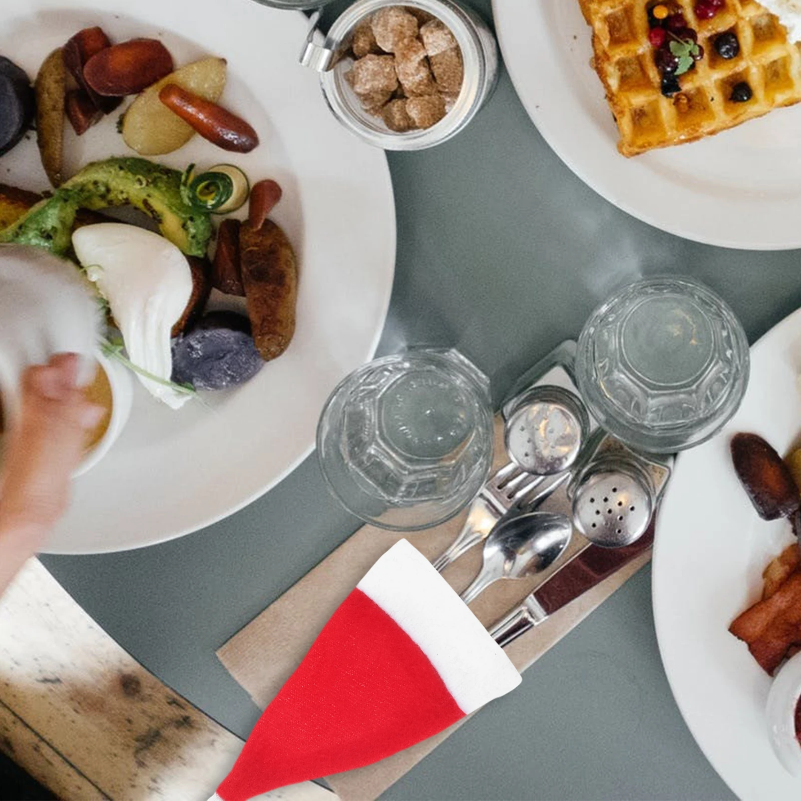 

24Pcs Mini Santa Hats Christmas Decorations Wine Bottle Cutlery Fork Tableware Covers Organizer Bags Holiday Party