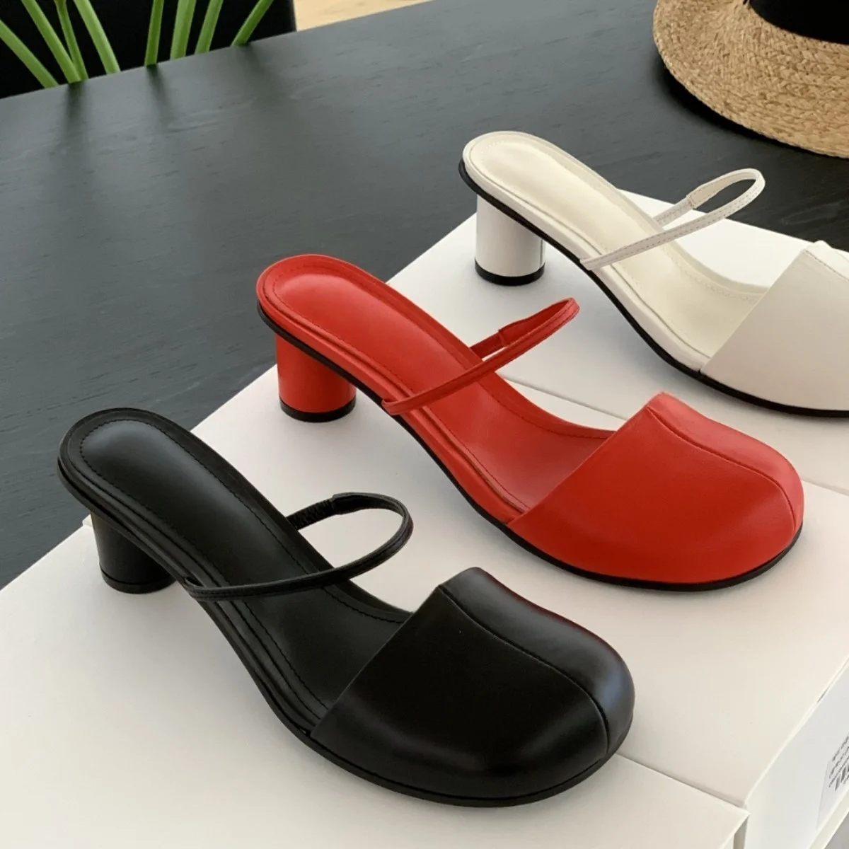 Summer Solid Color Satin Metal High-Heeled Slippers Women Cross Strap Shallow Mouth Roman Pointed Sandals Banquet Dress Shoes