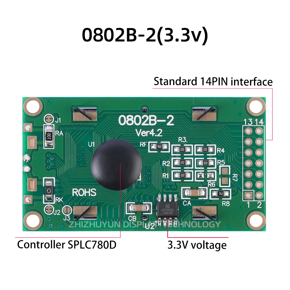 Source Manufacturer LCM0802B-2 BTN Black Module  Voltage 3.3V 8*2 Character Dot Matrix Screen Multilingual Module