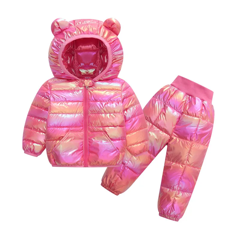 Children Clothing Sets 2023 Winter Baby Boy Warm Cartoon Bear Hooded Down Jackets Pants Baby Girls Boys Snowsuit Coats Ski Suit