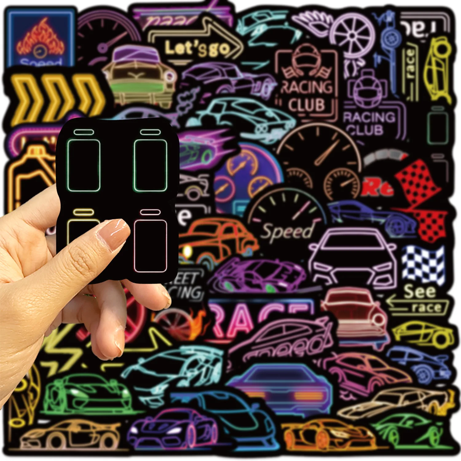 50PCS Racing Cartoon Stickers Neon Style Decals Cool Car Contest Graffiti DIY Kids Toys Cup Laptop Guitar Car Bike Decoration