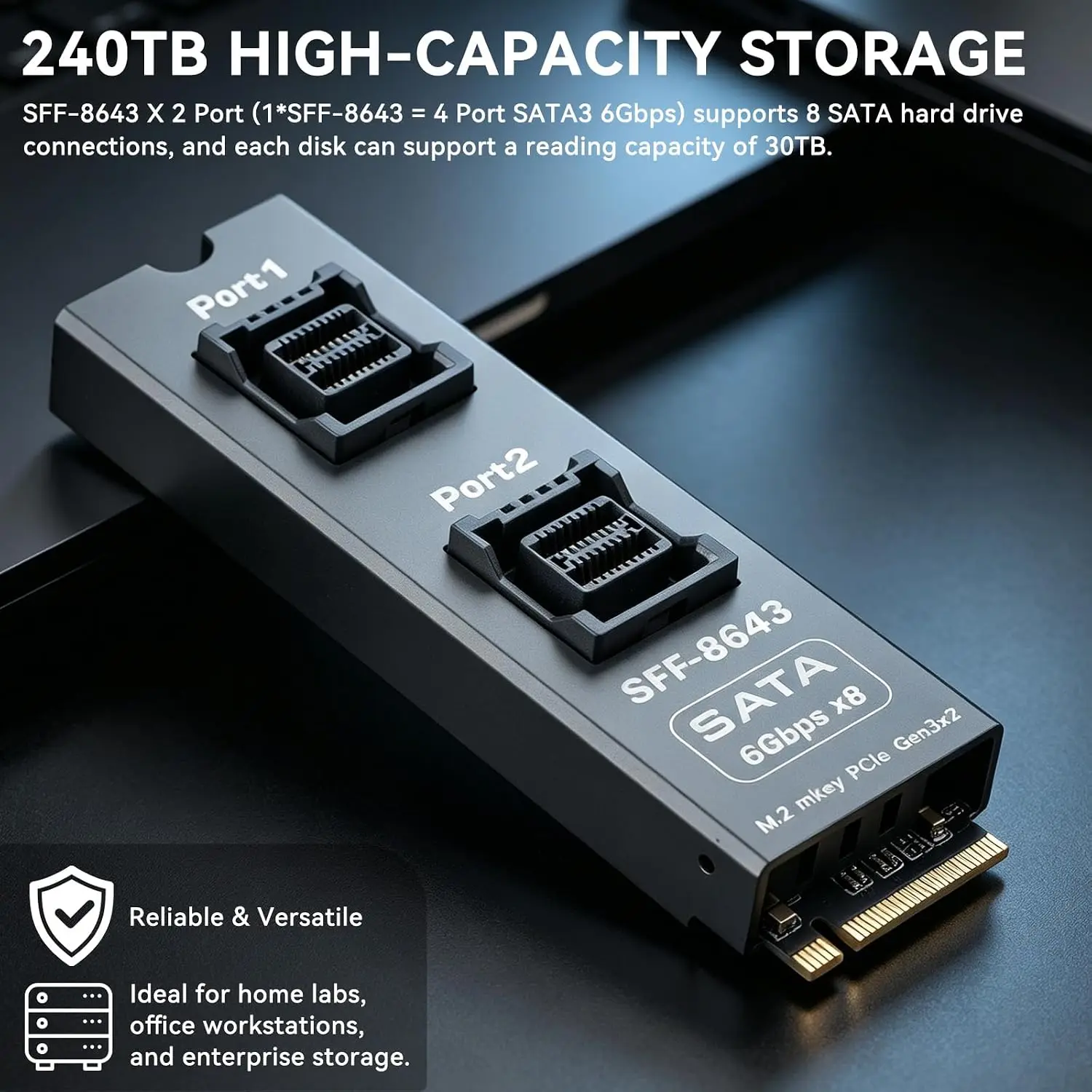 RGEEK 6Gbps M.2 M-Key to Dual SFF-8643 Mini SAS HD Adapter Card, Support 8-Port SATA III HD for NAS Mini ITX Home Server