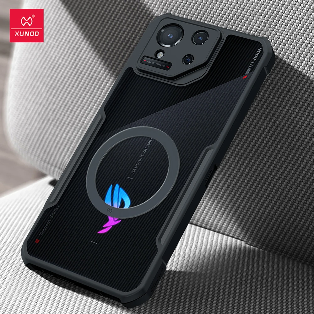 

Xundd For ROG Phone 8 Phone 8 Pro Magnetic&Magnetic Stand Case Airbag Anti-drop Lens Full Protection Back Stripe Clear Cover