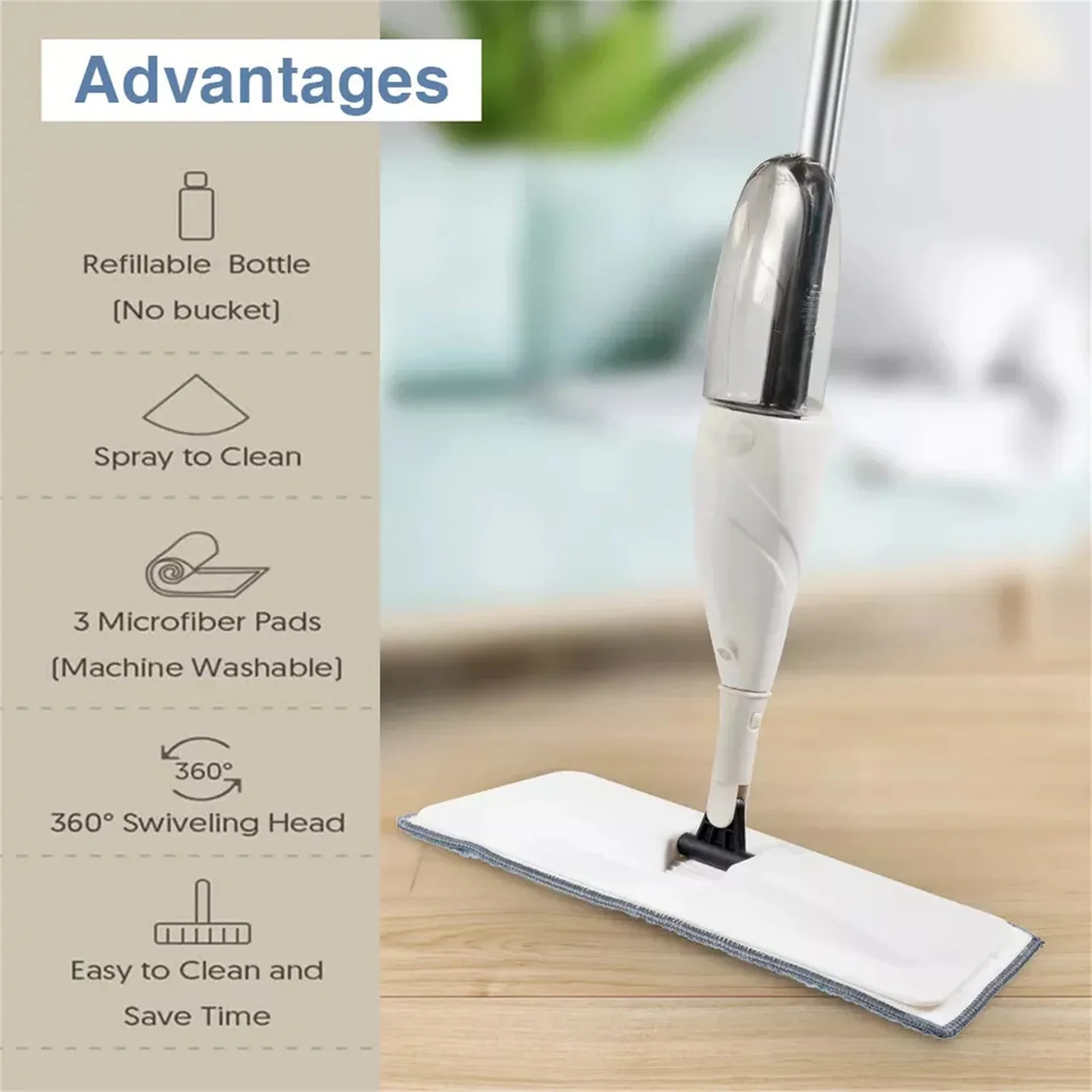 HBN Spray Mop for Floor Cleaning with 2 Washable Pads, Wet Dry Microfiber Mop